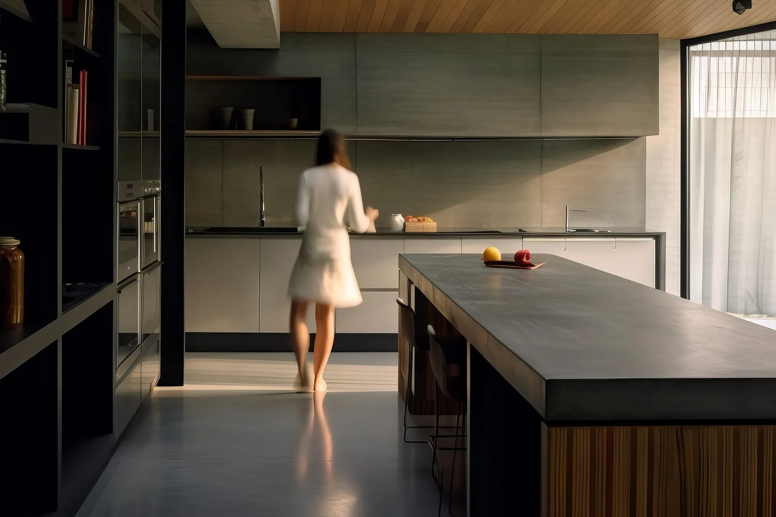 Lithos concrete benchtop with honed mid-grey surface in a contemporary kitchen, hand-cast by SnapCo in Mordialloc