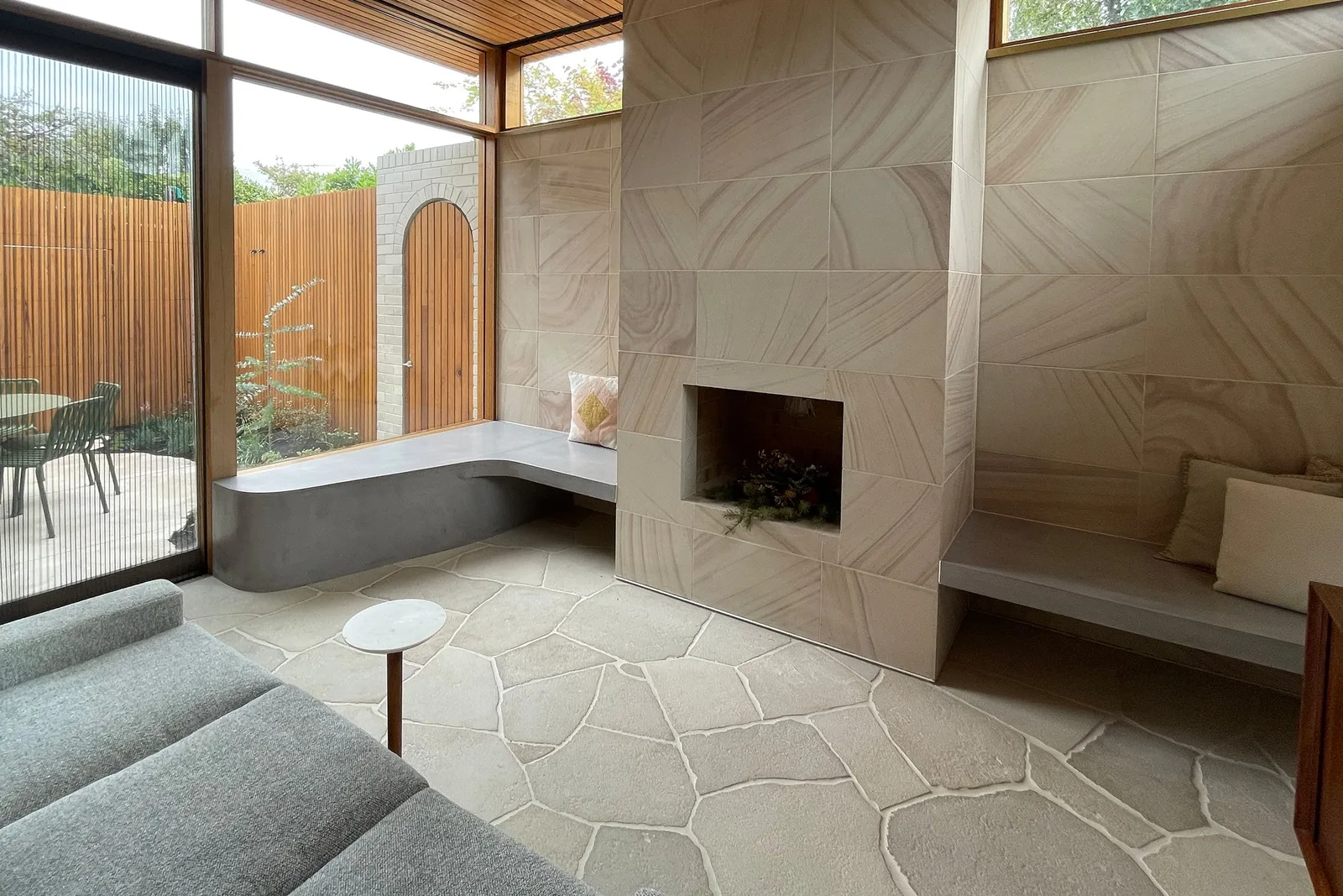 Custom-built concrete furniture installation by SnapCo for a private residence, hand-cast in Mordialloc