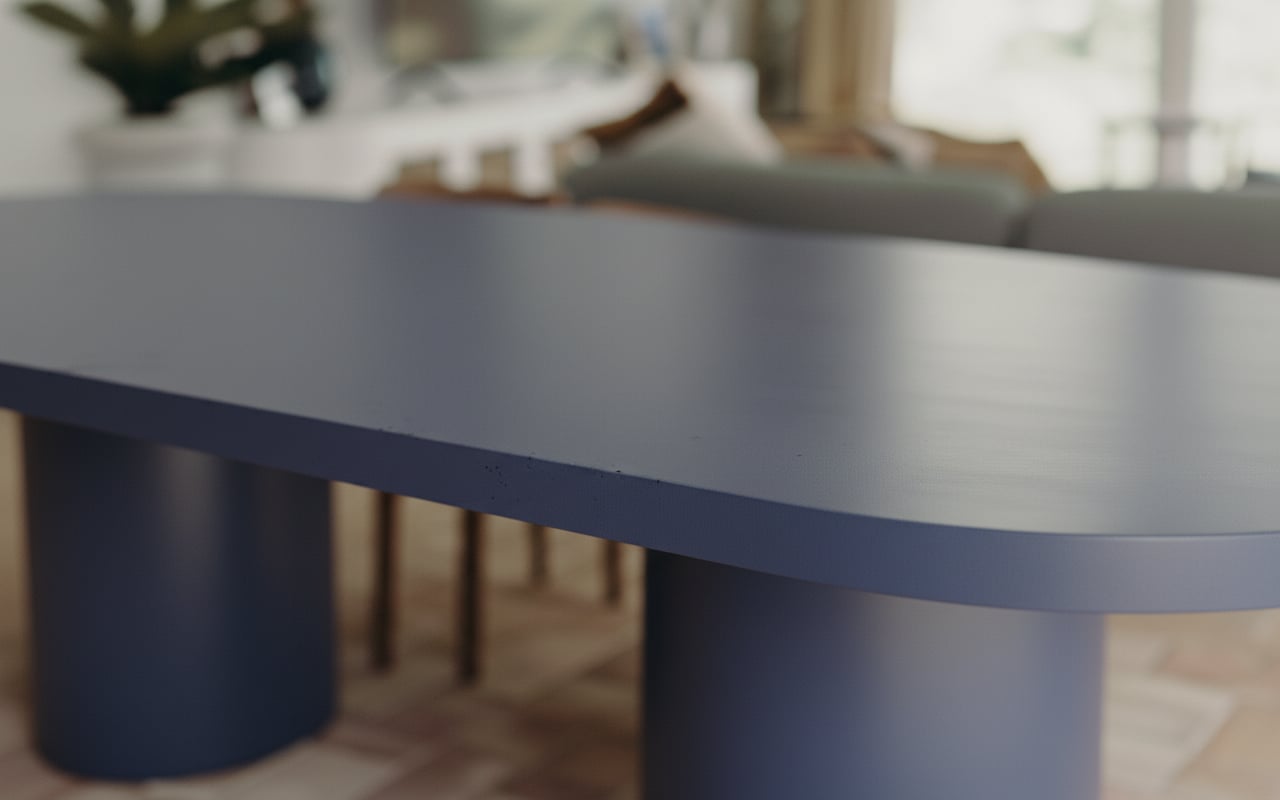 Concrete kitchen island with full waterfall edge in Milano navy pigment, hand-cast by SnapCo in Mordialloc