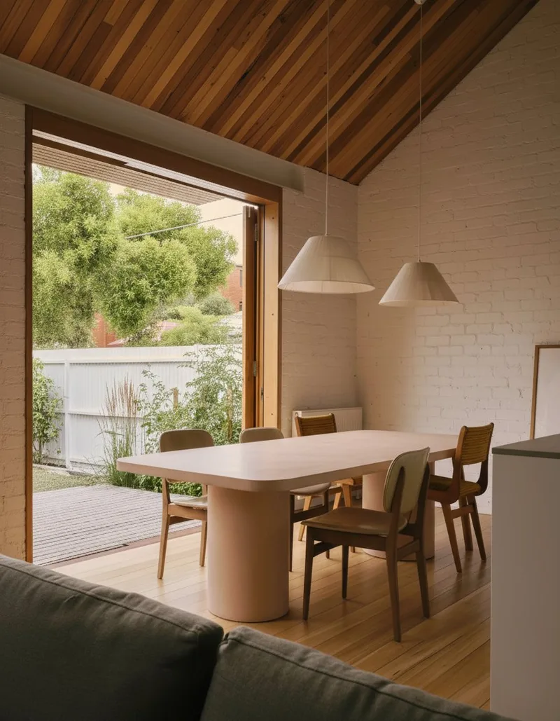 Milano rectangular concrete dining table in Brunswick peach pigment, view 1