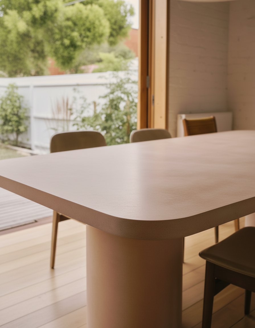 Milano rectangular concrete dining table in Brunswick peach pigment, view 2