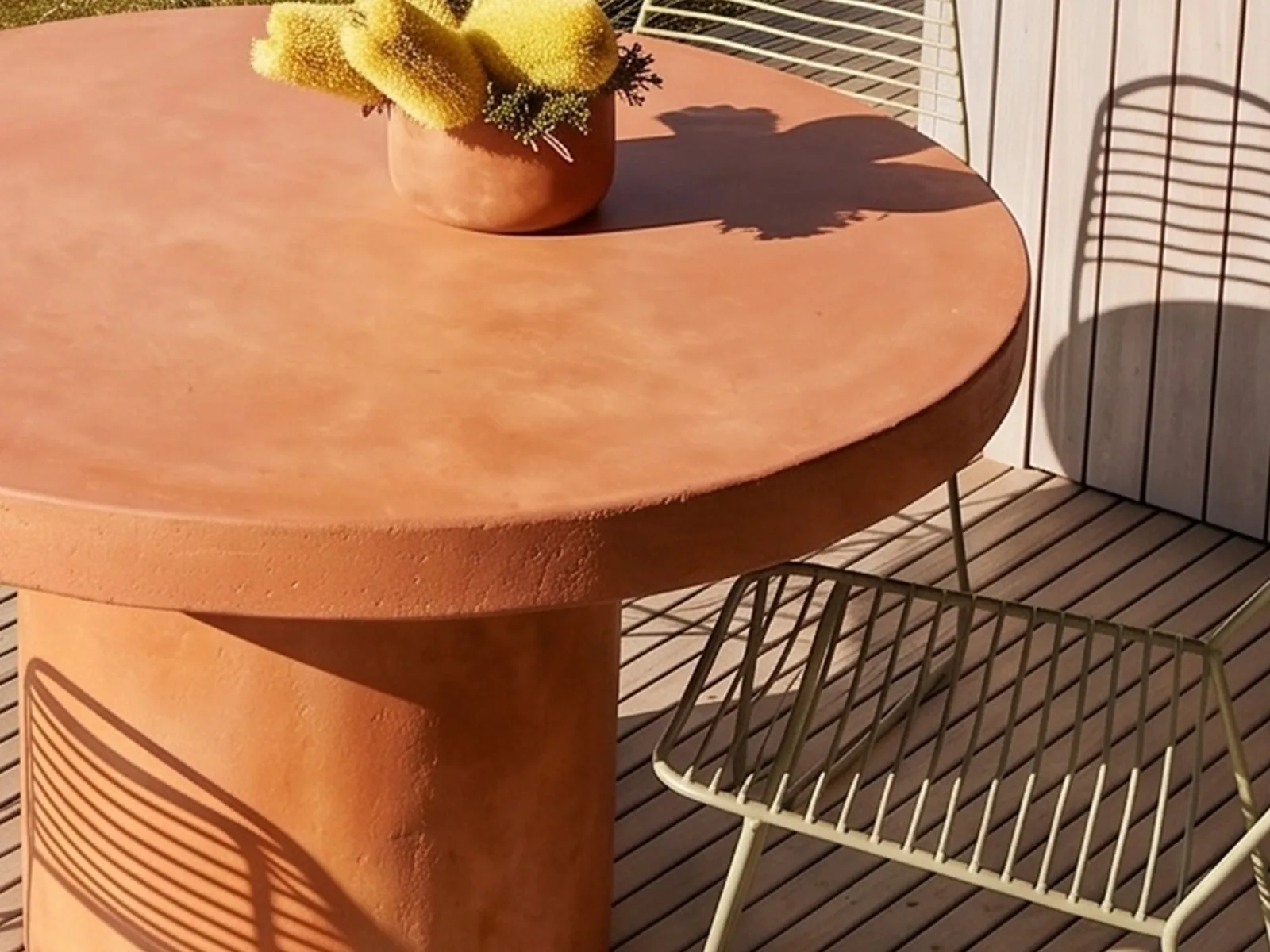Terracotta-pigmented concrete dining table