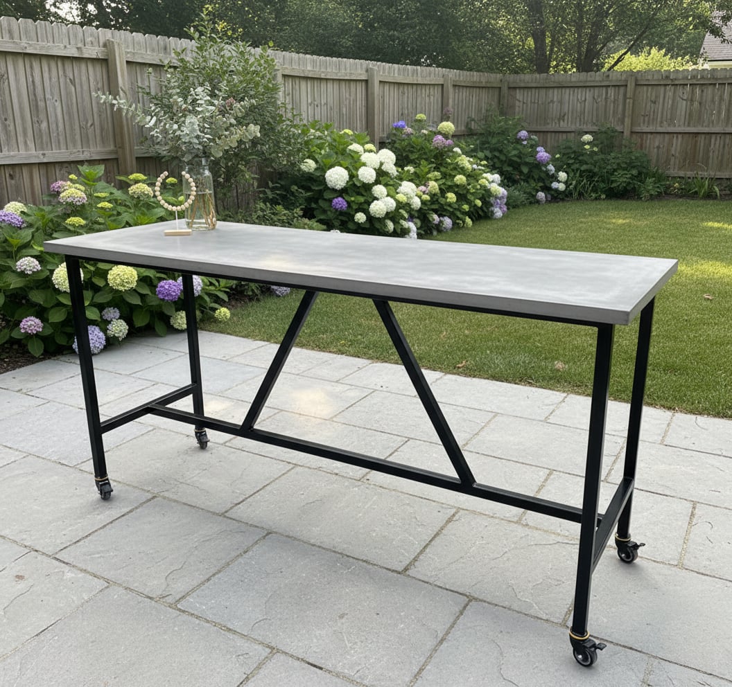 Santino concrete bar table, in situ view 4