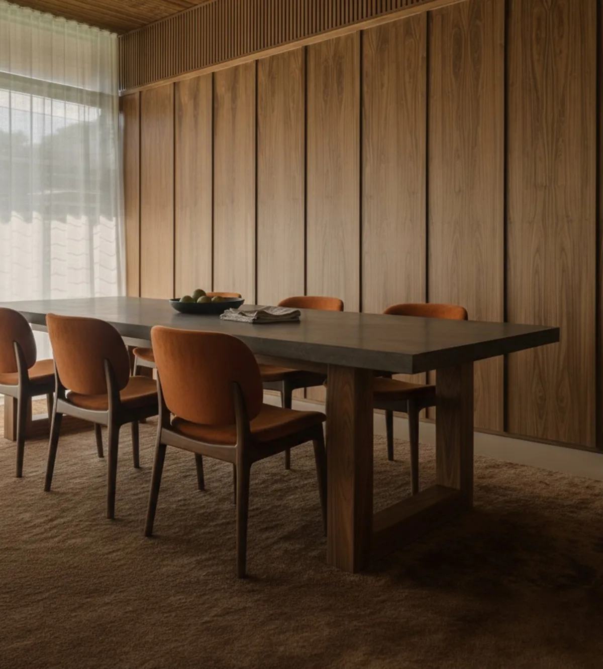 TimberStone concrete dining table by SnapCo on solid Tasmanian oak legs, hand-cast in Mordialloc
