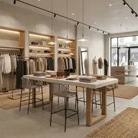 TimberStone concrete bar table used as a display counter in a high-end boutique retail interior with timber shelving and pendant lighting
