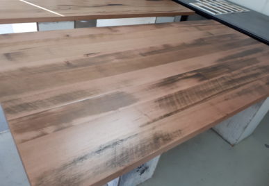 2400 x 1200 Ironstone table with Timber inlay 
